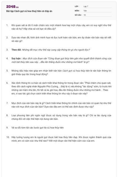 Bài tập Cách gọt củ hoa thuỷ tiên có đáp án