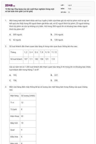 10 Bài tập Ứng dụng của xác suất thực nghiệm trong một số bài toán đơn giản (có lời giải)