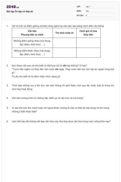 Bài tập Ôn tập có đáp án