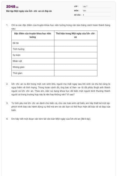 Bài tập Một ngày của Ích- chi- an có đáp án