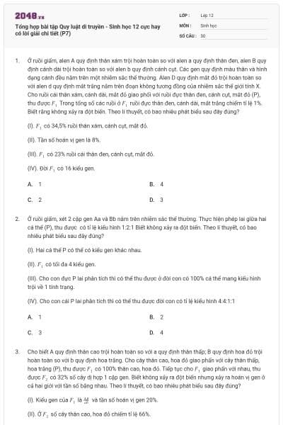 Tổng hợp bài tập Quy luật di truyền - Sinh học 12 cực hay có lời giải chi tiết (P7)