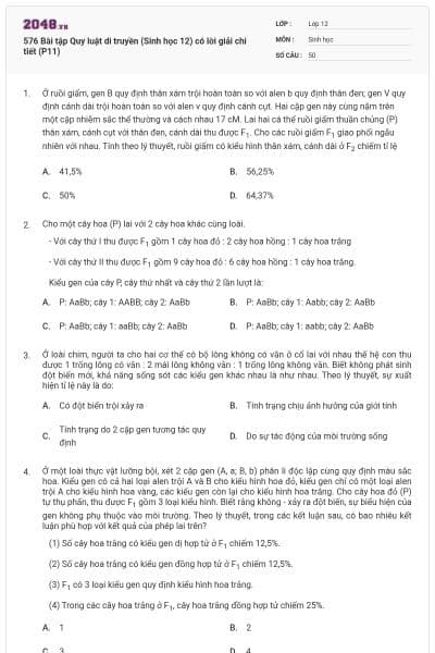 576 Bài tập Quy luật di truyền (Sinh học 12) có lời giải chi tiết (P11)