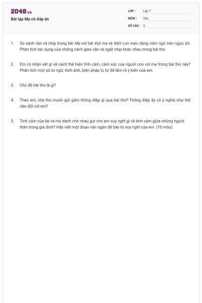 Bài tập Mẹ có đáp án