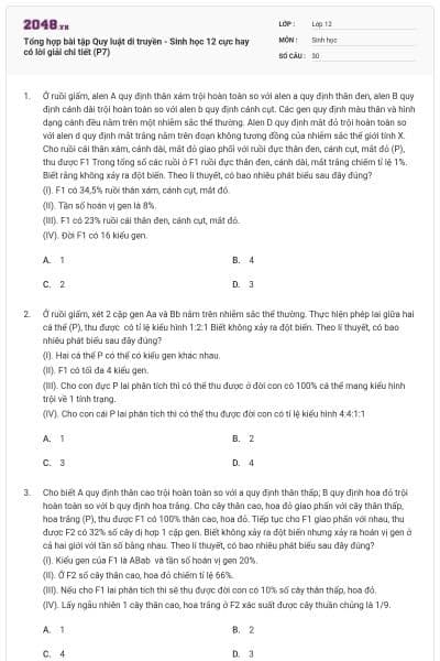 Tổng hợp bài tập Quy luật di truyền - Sinh học 12 cực hay có lời giải chi tiết (P7)