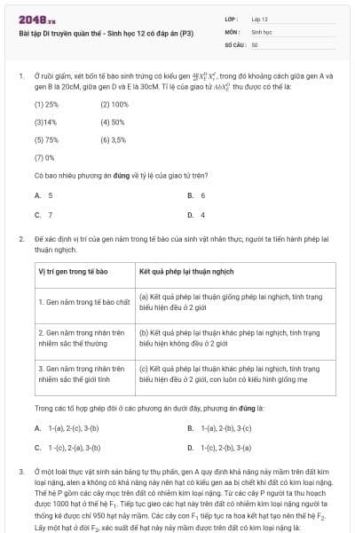 Bài tập Di truyền quần thể - Sinh học 12 có đáp án (P3)
