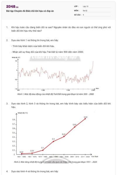 Bài tập Chuyên đề Biến đổi khí hậu có đáp án
