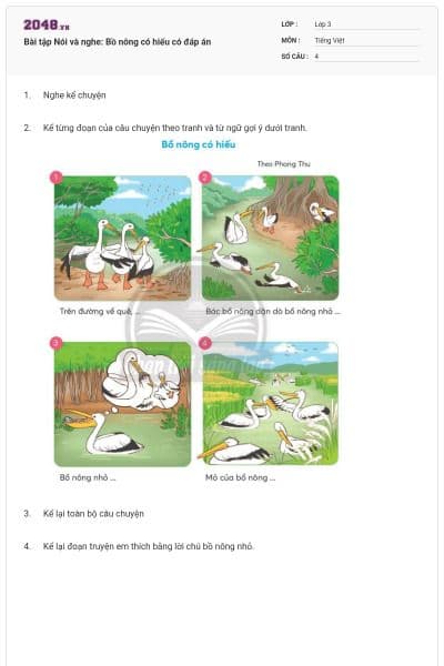 Bài tập Nói và nghe: Bồ nông có hiếu có đáp án