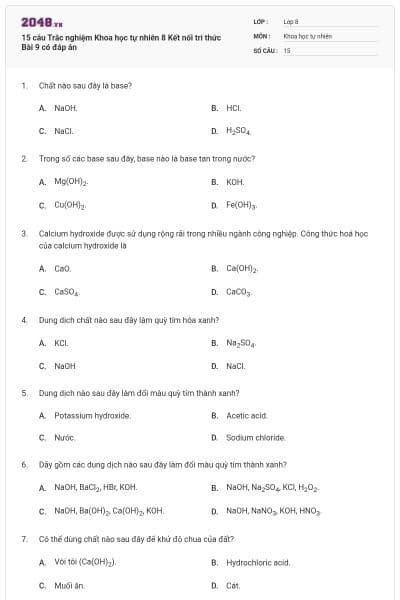15 câu Trắc nghiệm Khoa học tự nhiên 8 Kết nối tri thức Bài 9 có đáp án