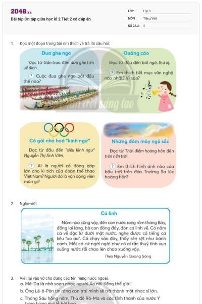 Bài tập Ôn tập giữa học kì 2 Tiết 2 có đáp án