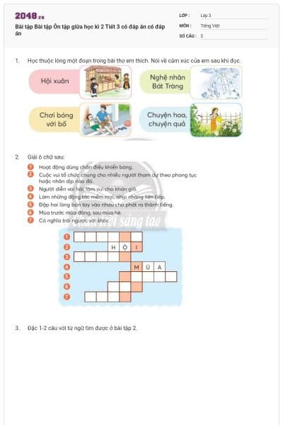Bài tập Bài tập Ôn tập giữa học kì 2 Tiết 3 có đáp án có đáp án