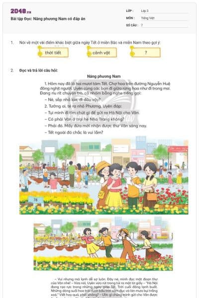 Bài tập Đọc: Nắng phương Nam có đáp án