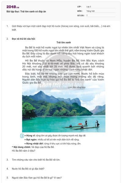 Bài tập Đọc: Trái tim xanh có đáp án