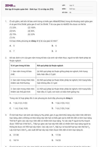 Bài tập Di truyền quần thể - Sinh học 12 có đáp án (P3)