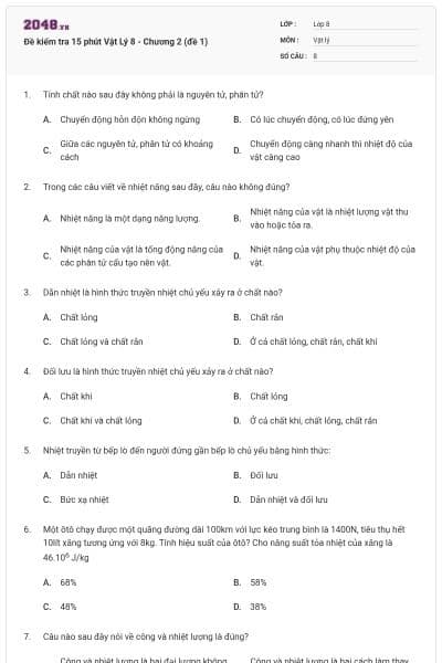 Đề kiểm tra 15 phút Vật Lý 8 - Chương 2 (đề 1)