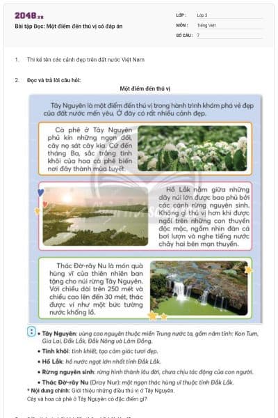 Bài tập Đọc: Một điểm đến thú vị có đáp án