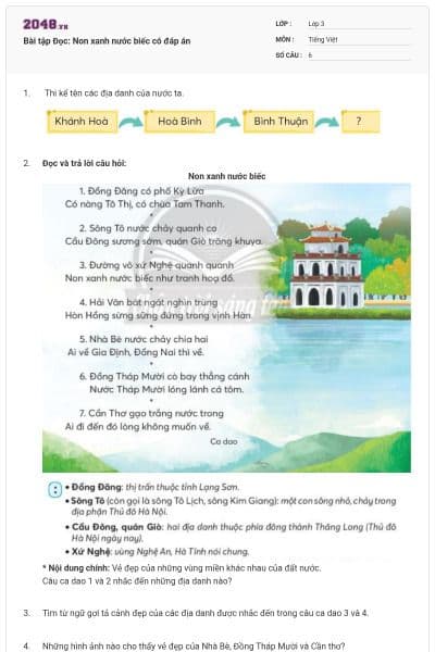 Bài tập Đọc: Non xanh nước biếc có đáp án