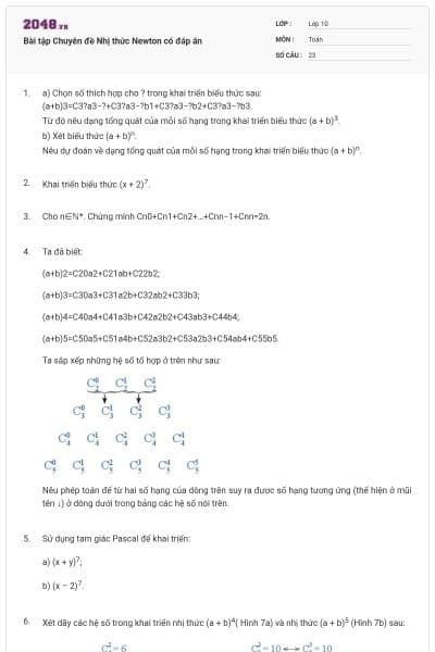 Bài tập Chuyên đề Nhị thức Newton có đáp án