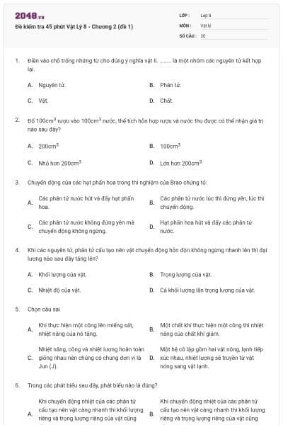 Đề kiểm tra 45 phút Vật Lý 8 - Chương 2 (đề 1)