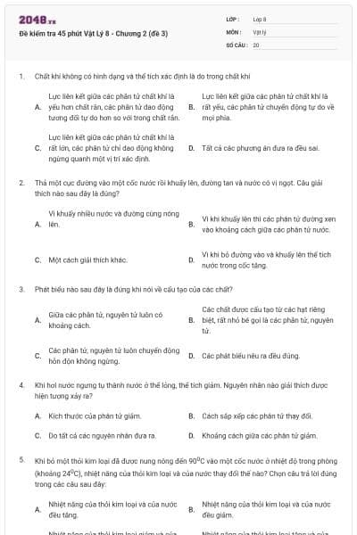 Đề kiểm tra 45 phút Vật Lý 8 - Chương 2 (đề 3)