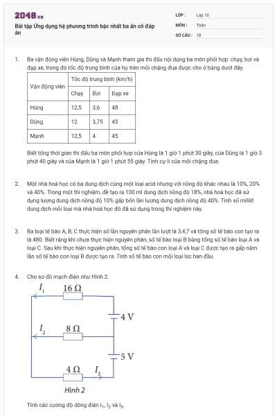 Bài tập Ứng dụng hệ phương trình bậc nhất ba ẩn có đáp án