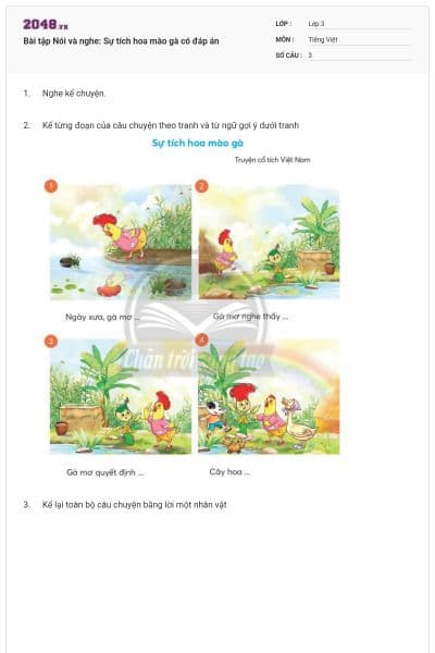 Bài tập Nói và nghe: Sự tích hoa mào gà có đáp án