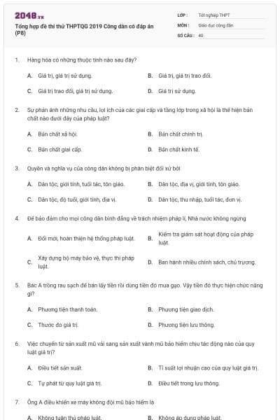 Tổng hợp đề thi thử THPTQG 2019 Công dân có đáp án (P8)