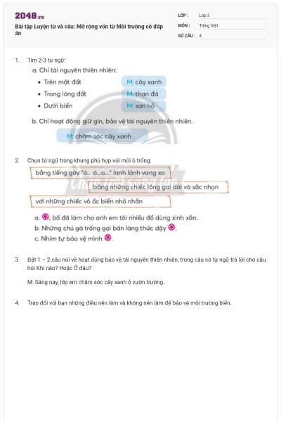 Bài tập Luyện từ và câu: Mở rộng vốn từ Môi trường có đáp án