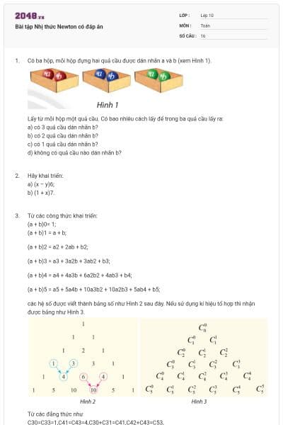 Bài tập Nhị thức Newton có đáp án