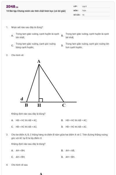 10 Bài tập Chứng minh các tính chất hình học (có lời giải)