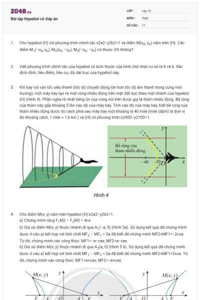 Bài tập Hypebol có đáp án