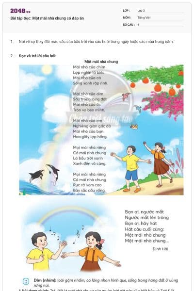 Bài tập Đọc: Một mái nhà chung có đáp án