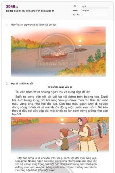 Bài tập Đọc: Đi tàu trên sông Von-ga có đáp án