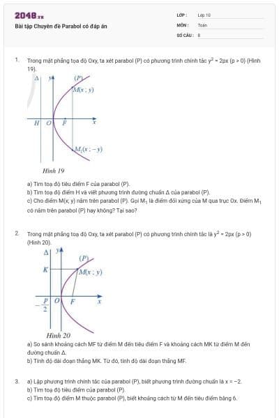 Bài tập Chuyên đề Parabol có đáp án