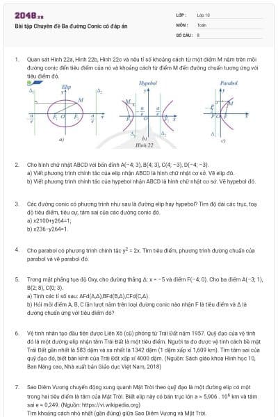 Bài tập Chuyên đề Ba đường Conic có đáp án