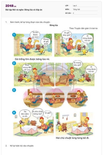 Bài tập Nói và nghe: Bông lúa có đáp án