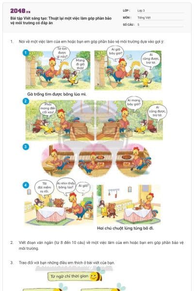 Bài tập Viết sáng tạo: Thuật lại một việc làm góp phần bảo vệ môi trường có đáp án