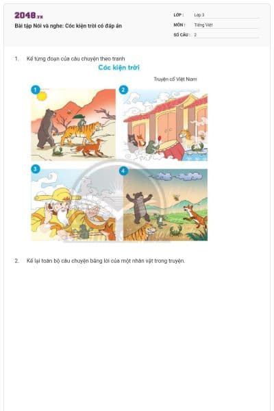 Bài tập Nói và nghe: Cóc kiện trời có đáp án