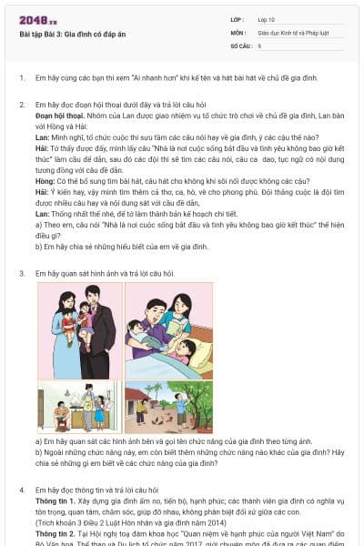 Bài tập Bài 3: Gia đình có đáp án