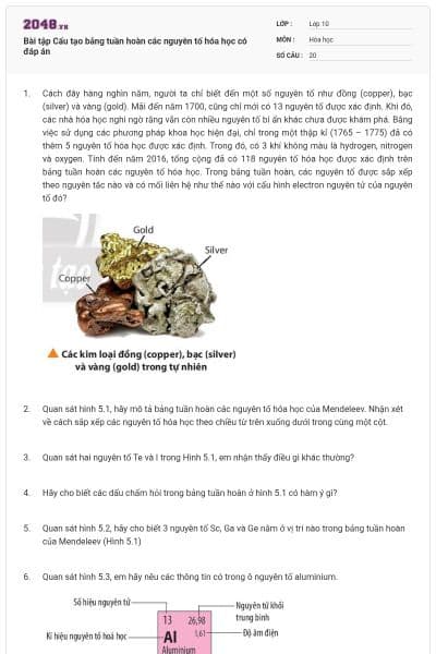 Bài tập Cấu tạo bảng tuần hoàn các nguyên tố hóa học có đáp án