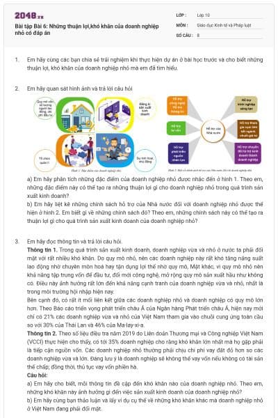 Bài tập Bài 6: Những thuận lợi,khó khăn của doanh nghiệp nhỏ có đáp án