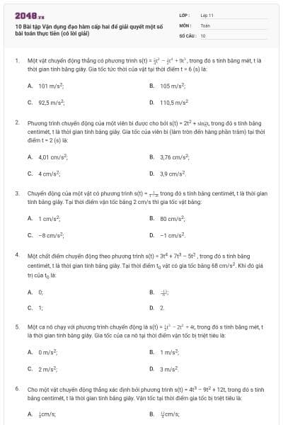 10 Bài tập Vận dụng đạo hàm cấp hai để giải quyết một số bài toán thực tiễn (có lời giải)