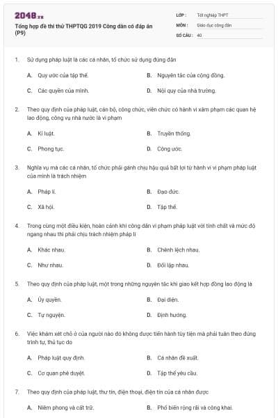 Tổng hợp đề thi thử THPTQG 2019 Công dân có đáp án (P9)