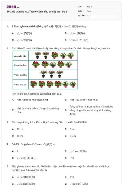 Bộ 2 đề thi giữa kì 2 Toán 6 Cánh diều có đáp án - Đề 2