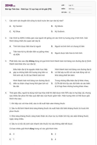 Bài tập Tiến hóa - Sinh học 12 cực hay có lời giải (P8)