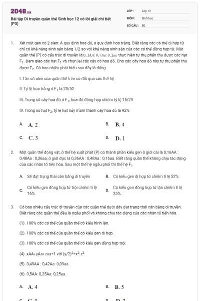 Bài tập Di truyền quần thể Sinh học 12 có lời giải chi tiết (P3)
