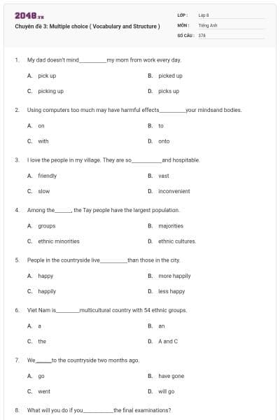 Chuyên đề 3: Multiple choice ( Vocabulary and Structure )