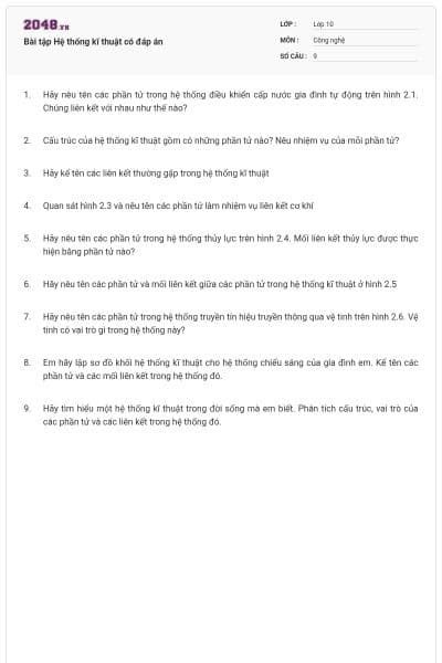 Bài tập Hệ thống kĩ thuật có đáp án