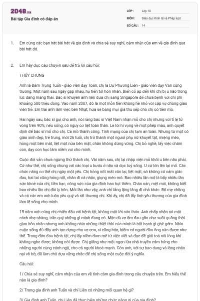 Bài tập Gia đình có đáp án