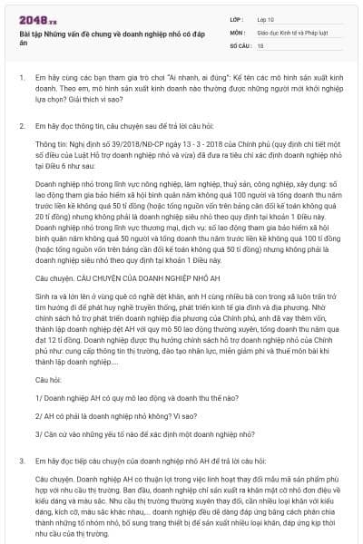 Bài tập Những vấn đề chung về doanh nghiệp nhỏ có đáp án