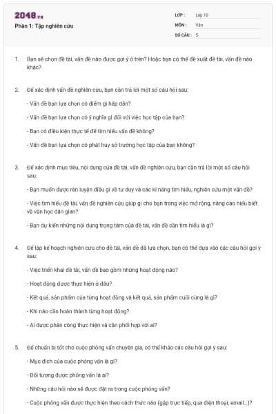 Phần 1: Tập nghiên cứu